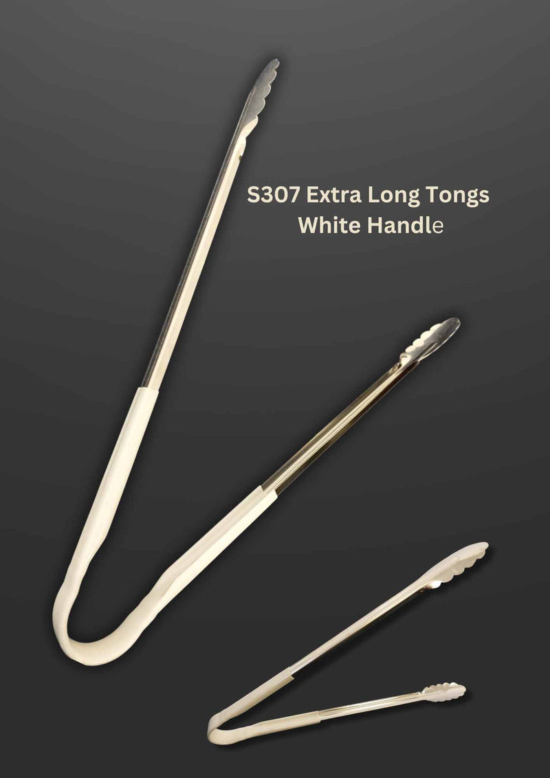 Extra Long Tongs Stainless Steel White Handle 16 Inches