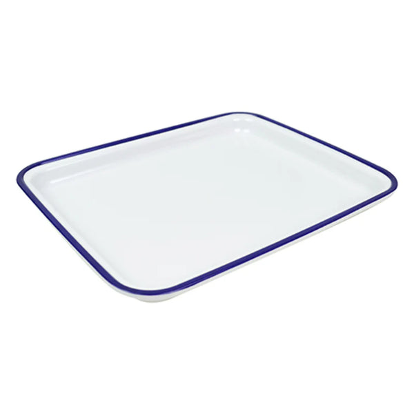 Dalebrook Melamine 1/2 Gastro Enamelware Tray 325x265x30mm (White with Blue Trim)