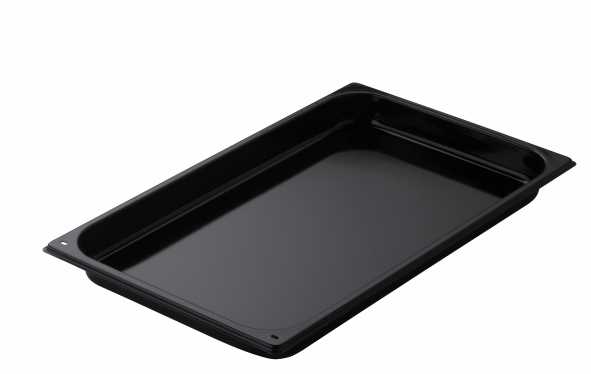 NEW SLIGHTLY DAMAGED - Black Enamelled Gastro Pan 1/1 65mm Picture Shown is for Guidance, Imperfections vary - Product is still functional