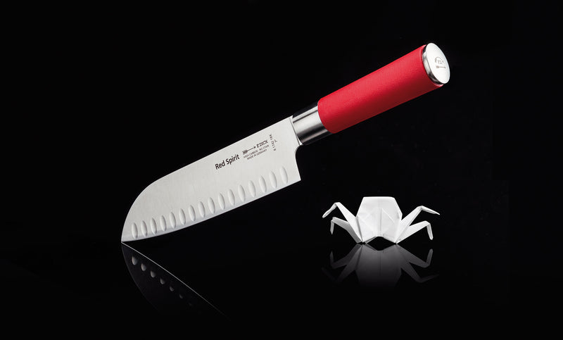 Red Spirit 7” Santoku Knife with Kullenschliff