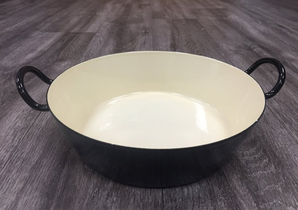 Gourmet Enamel Round Deep Pan with handles 24cm Cream/Black